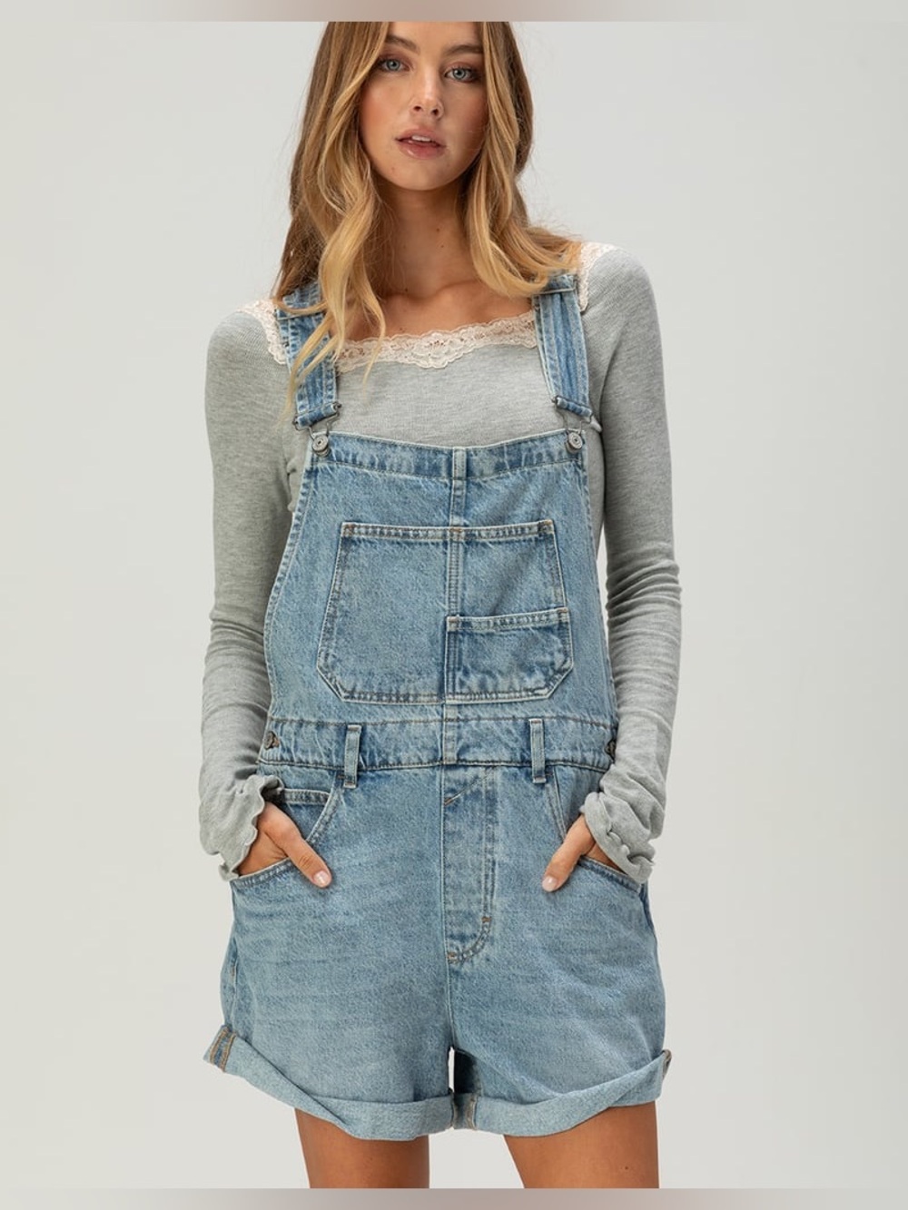 Free People We the Free Ziggy Overall Short - Light Wash